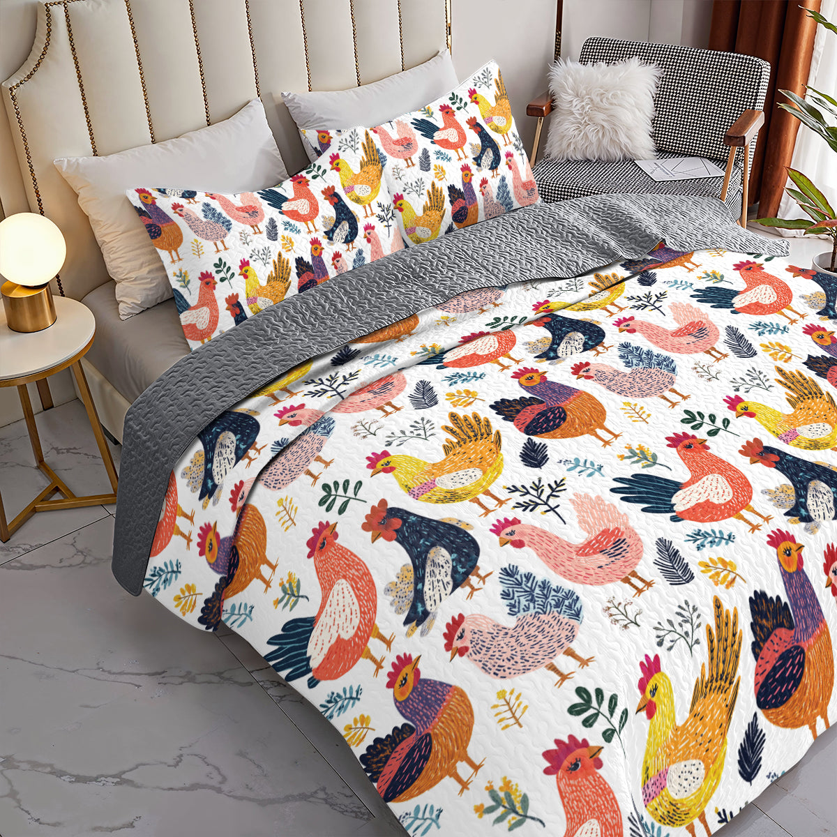 Shineful All Season Quilt 3-Piece Set Colorful Rooster