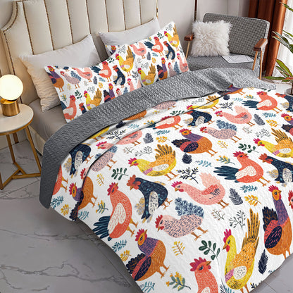 Shineful All Season Quilt 3-Piece Set Colorful Rooster