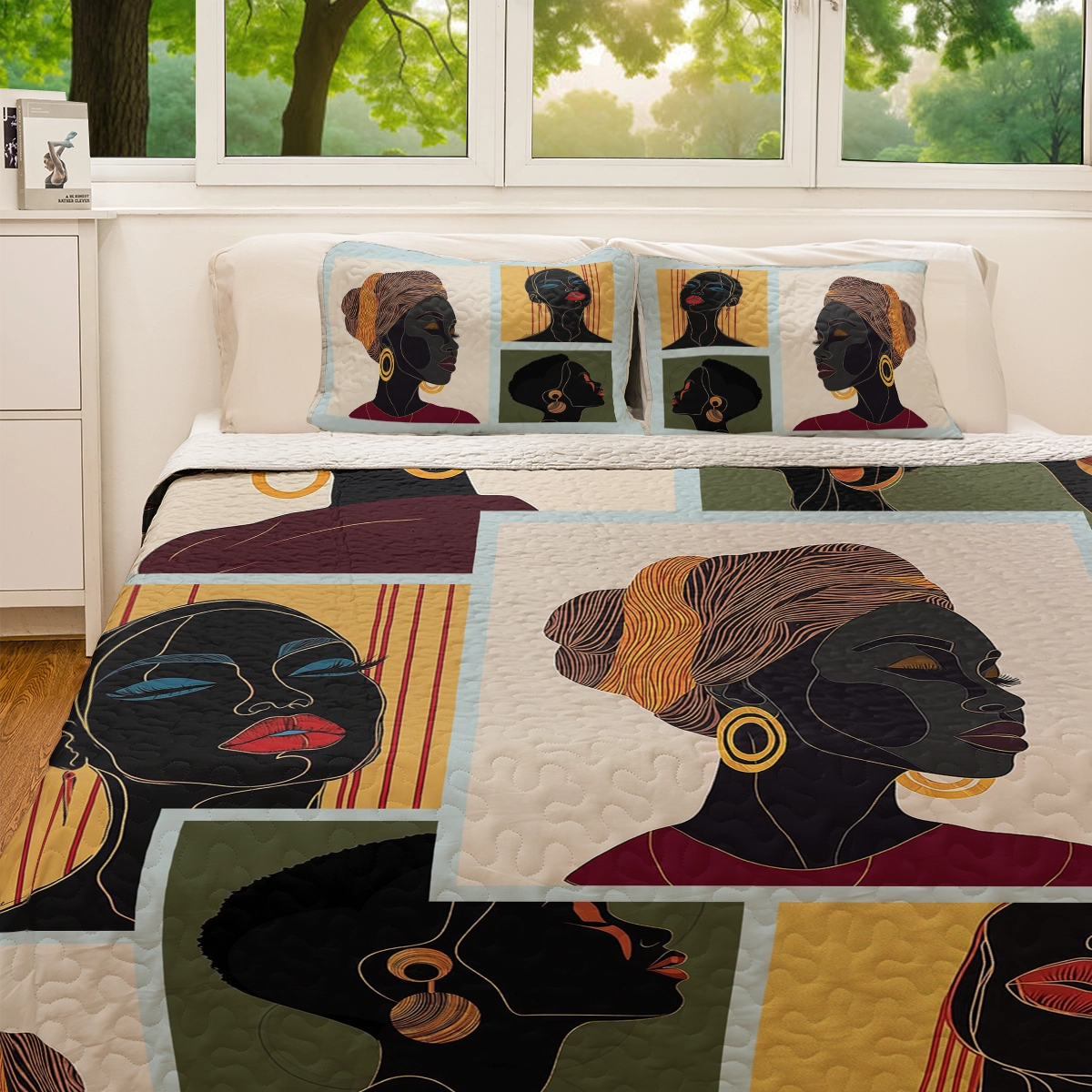 Shineful All Season Quilt 3-Piece Set - Elegant Black Women
