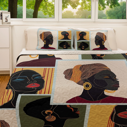Shineful All Season Quilt 3-Piece Set - Elegant Black Women