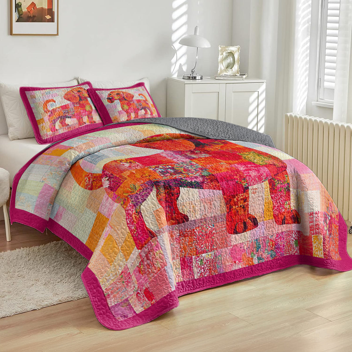 Shineful All Season Quilt 3-Piece Set Playful Puppy Patchwork