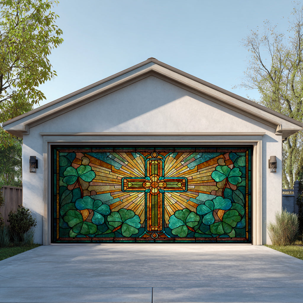 Shineful Garage Door Banner Decoration Shamrock Cross Blessing