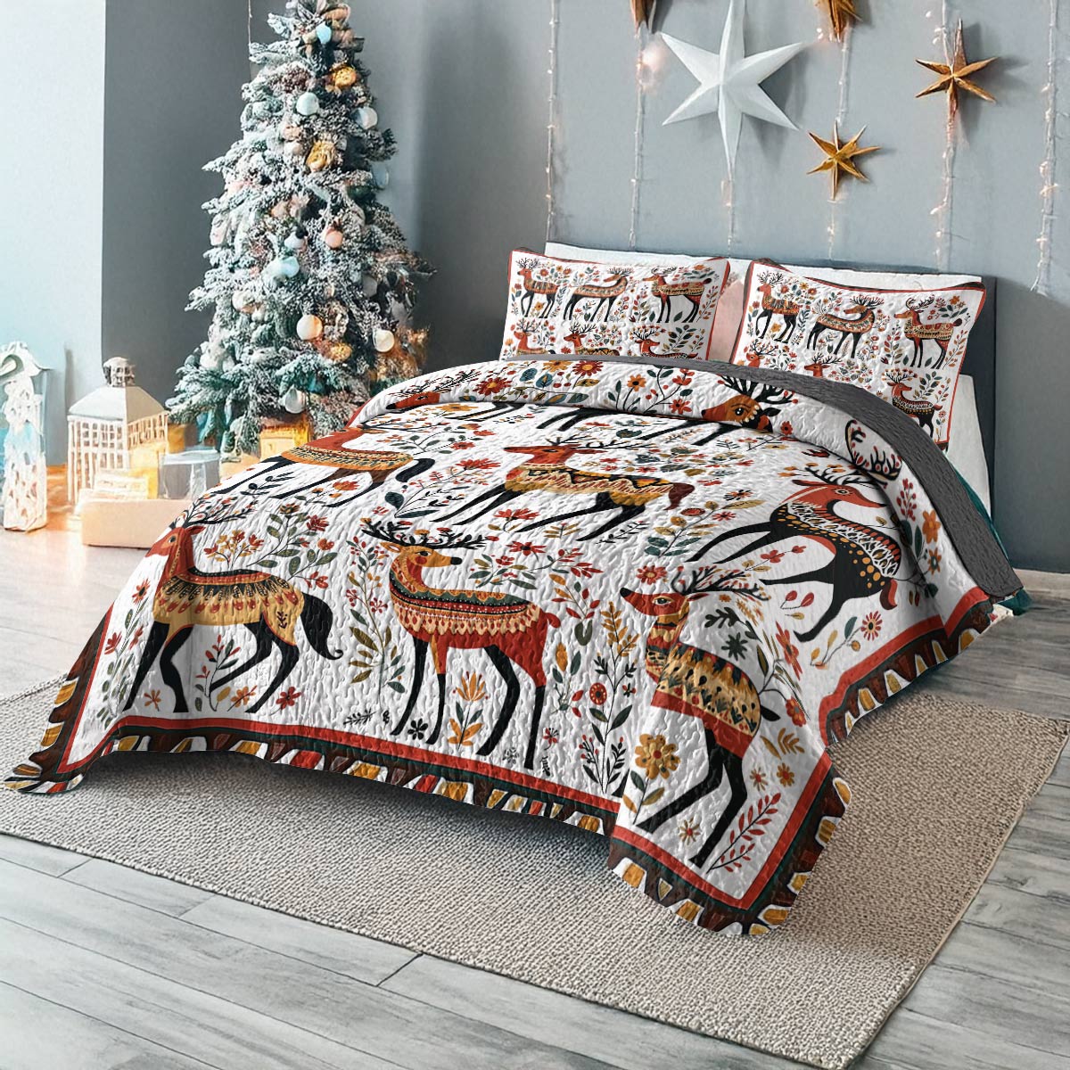 Shineful All Season Quilt 3-Piece Set - Whimsical Reindeer Folk