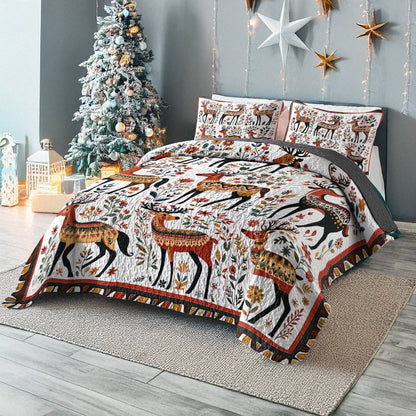 Shineful All Season Quilt 3-Piece Set - Whimsical Reindeer Folk