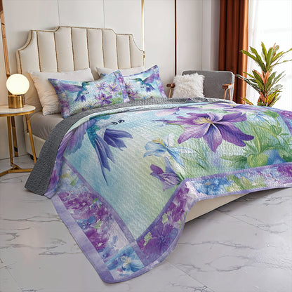 Shineful All Season Quilt 3-Piece Set Hummingbird & Purple Flower