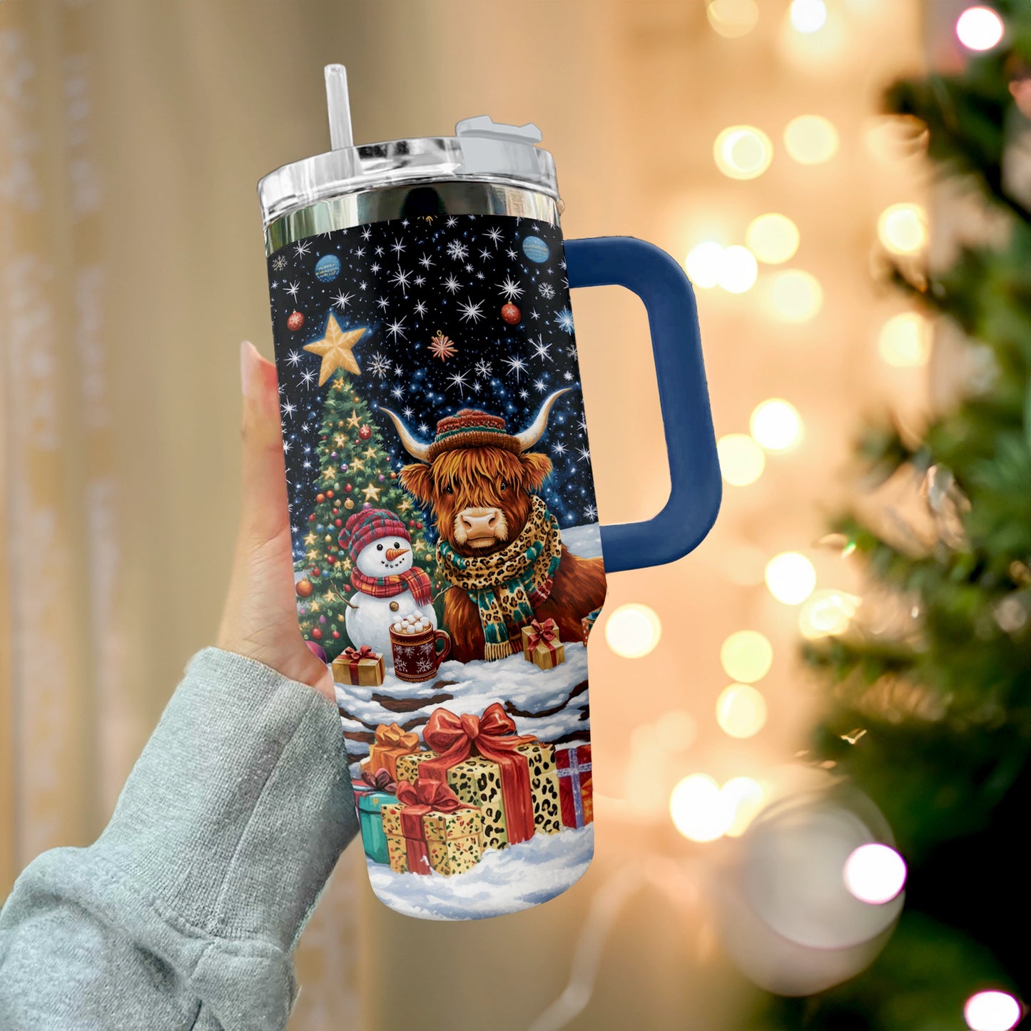Shineful Tumbler Highland Cow Festive Night Delight