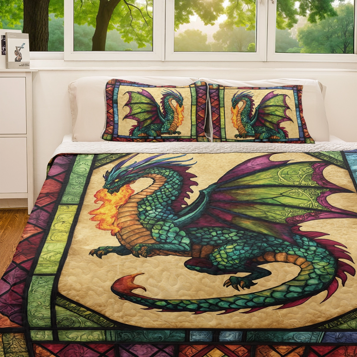 Shineful All Season Quilt 3-Piece Set - Mystic Flames Dragon