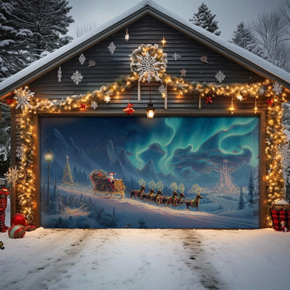 Shineful Garage Door Banner Decoration Santa’s Dachshund Sleigh Ride