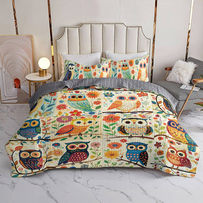 Shineful All Season Quilt 3-Piece Set Pretty Flowers Owl