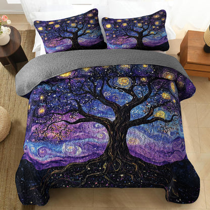 Shineful All Season Quilt 3-Piece Set Starry Night Tree Of Life
