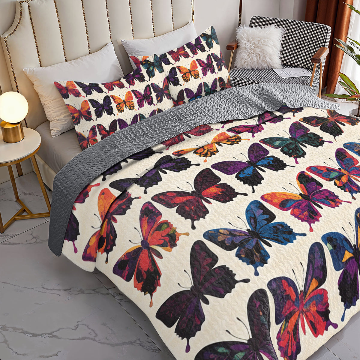 Shineful All Season Quilt 3-Piece Set Vibrant Butterfly