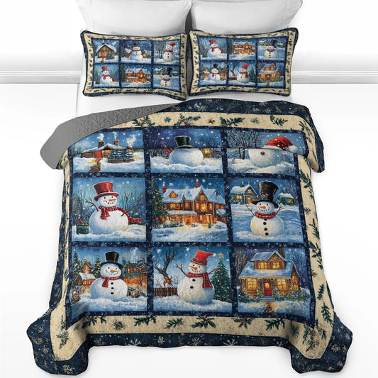 Shineful All Season Quilt 3-Piece Set - Winter Wonderland Snowman