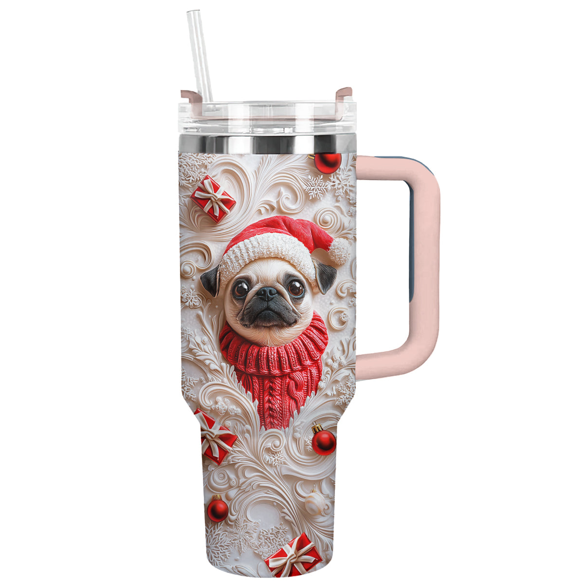 Shineful Glossy Tumbler Cheerful Christmas Pug