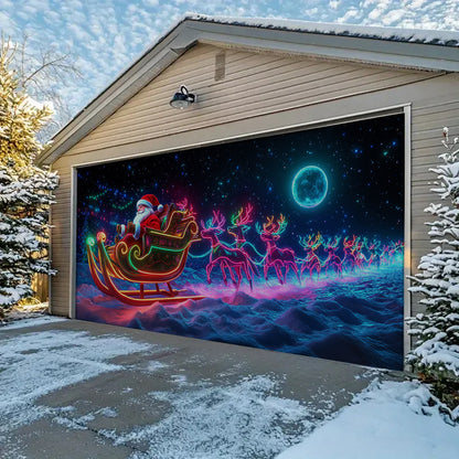 Shineful Garage Door Banner Decoration - Neon Santa Sleigh