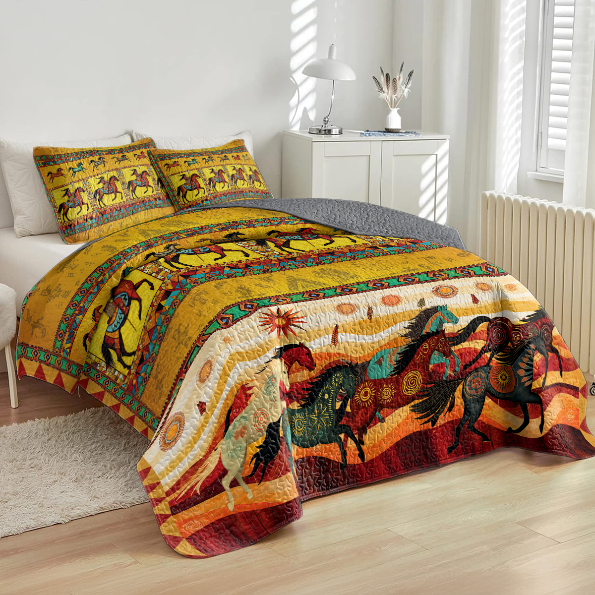 Shineful All Season Quilt 3-Piece Set Native America Warrior