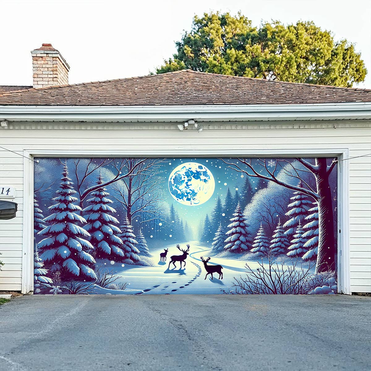 Shineful Garage Door Banner Decoration Snowy Forest Elegance