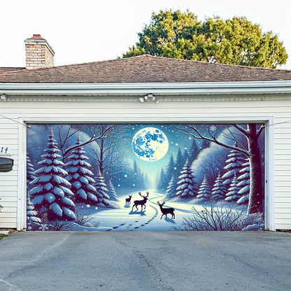 Shineful Garage Door Banner Decoration Snowy Forest Elegance