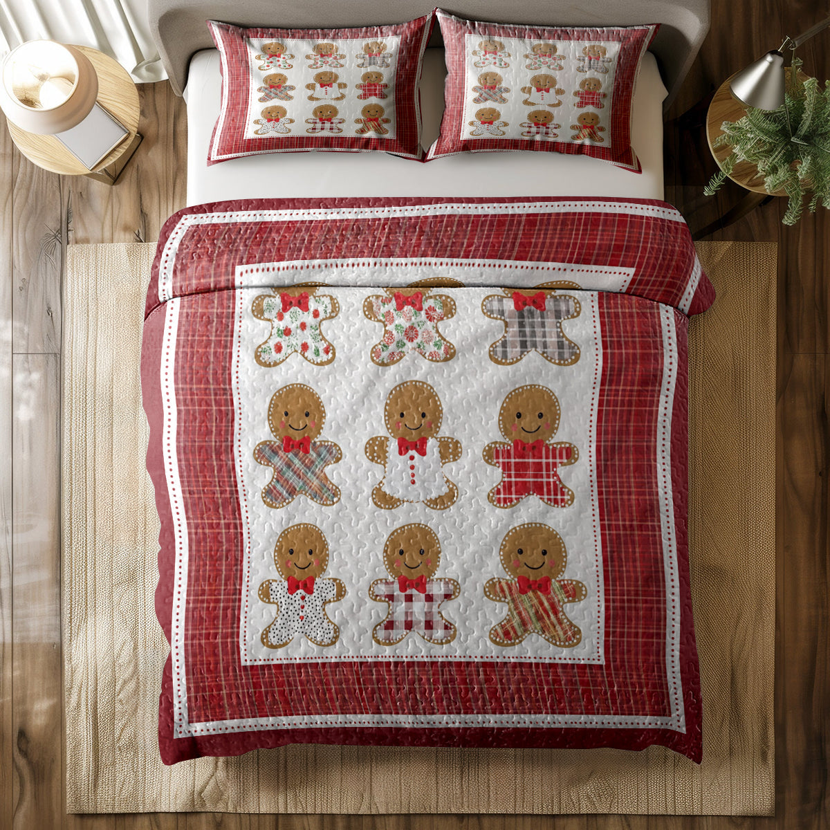 Shineful All Season Quilt 3-Piece Set Festive Christmas Gingerbread