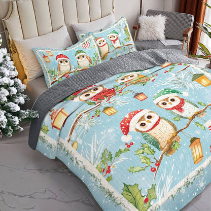 Shineful All Season Quilt 3-Piece Set Owl Christmas
