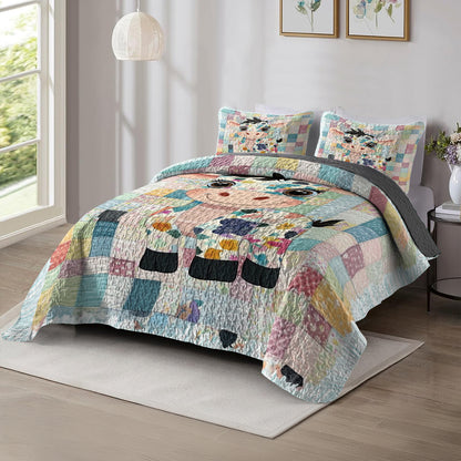Shineful All Season Quilt 3-Piece Set Adorable Patchwork Cow