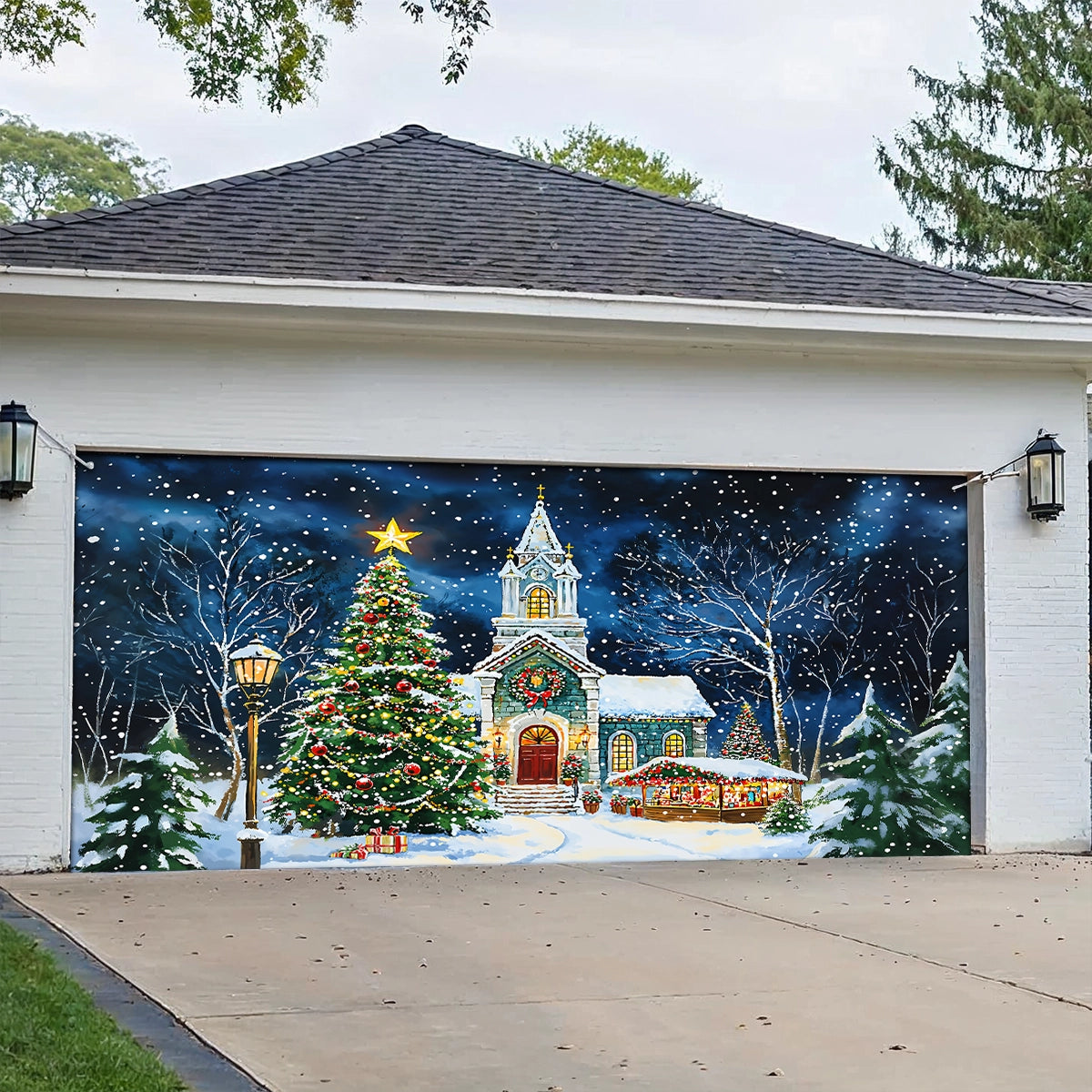Shineful Garage Door Banner Decoration - Christmas Church Serenity