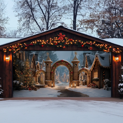 Shineful Garage Door Banner Decoration Enchanted Christmas Village Gate