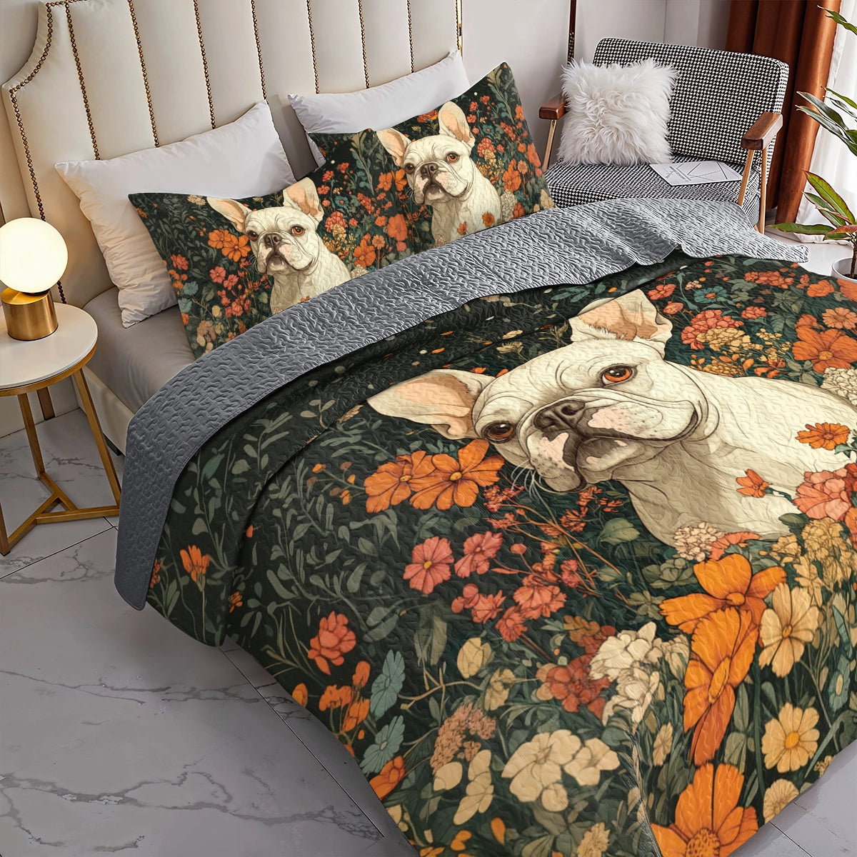 Shineful All Season Quilt 3-Piece Set Floral Frenchie Elegance