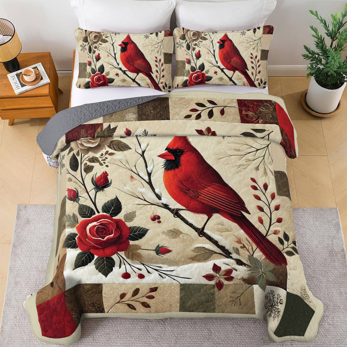 Shineful All Season Quilt 3-Piece Set - Cardinal Crimson Winter