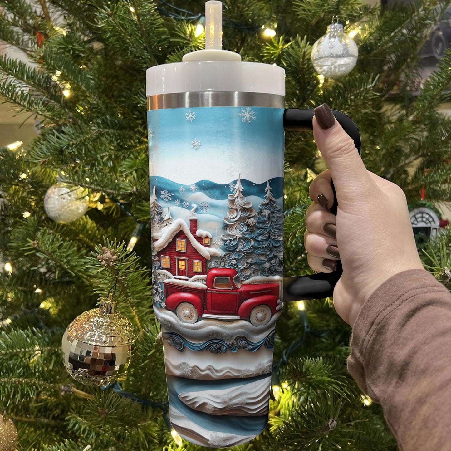 Shineful Glossy Tumbler Snowy Cabin