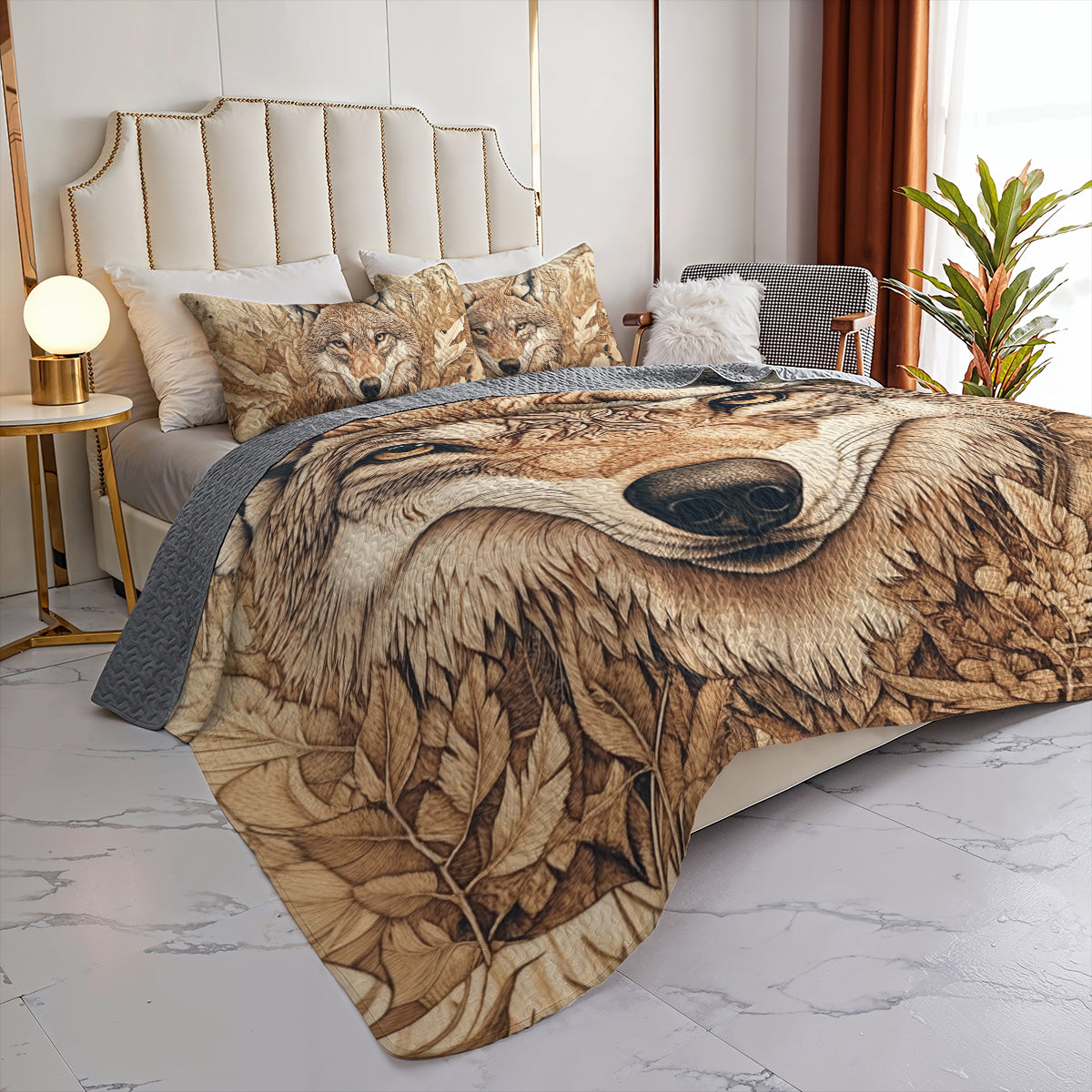 Shineful All Season Quilt 3-Piece Set Wolf Spirit