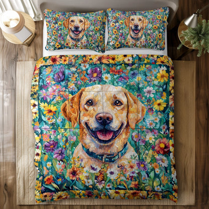 Shineful All Season Quilt 3-Piece Set - Floral Labrador Dream