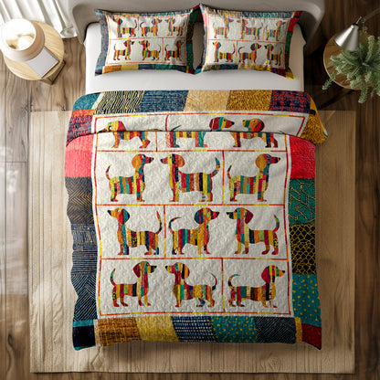Shineful All Season Quilt 3-Piece Set - Cute And Active Dachshund