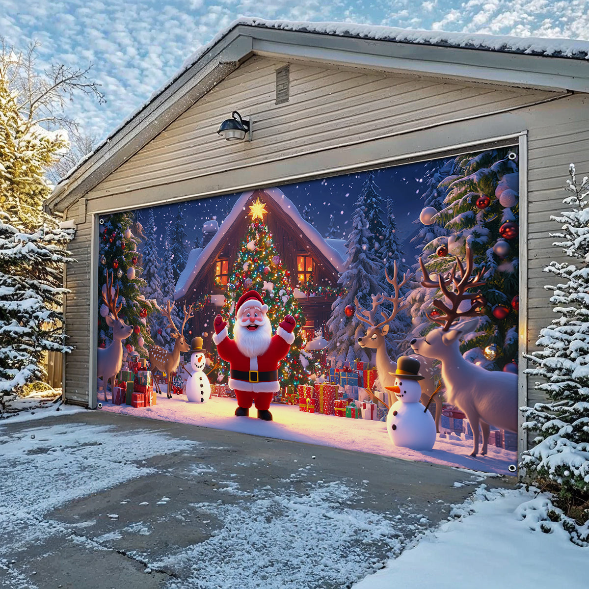 Shineful Garage Door Banner Decoration Merry Christmas Santa