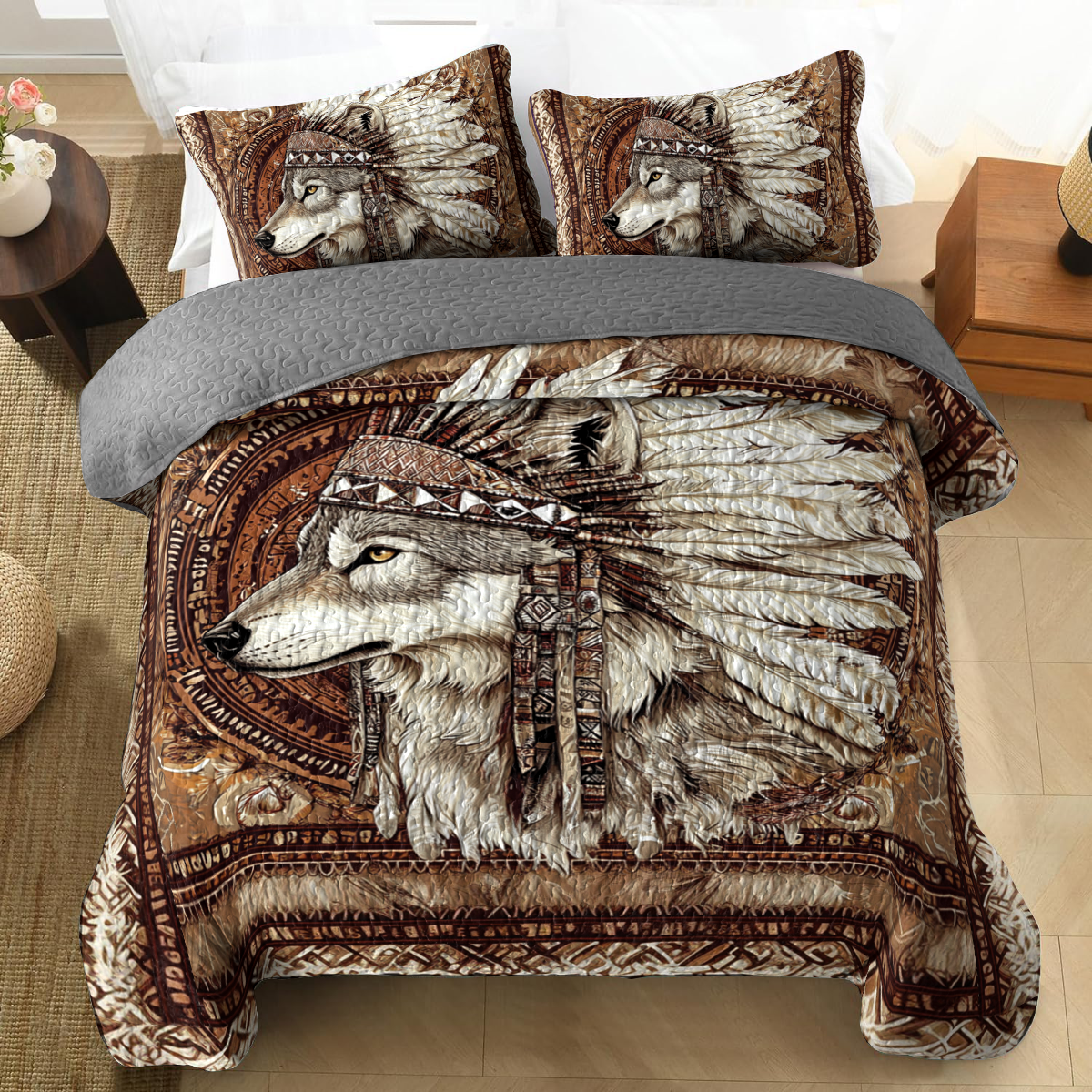 Shineful All Season Quilt 3-Piece Set - Native Wolf