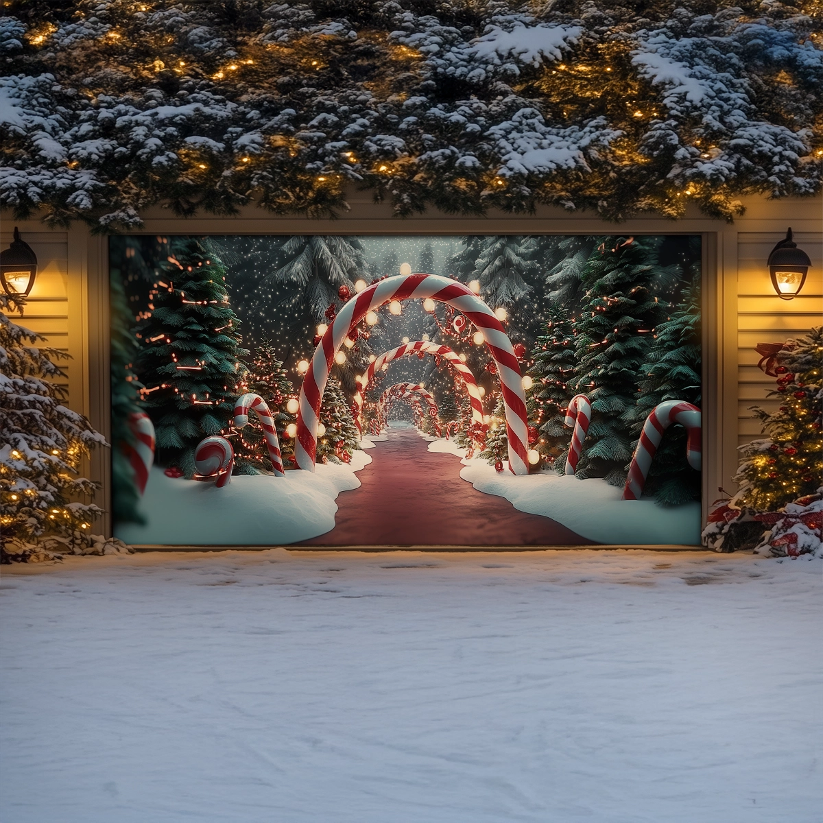 Shineful Garage Door Banner Decoration Winter Candy Cane