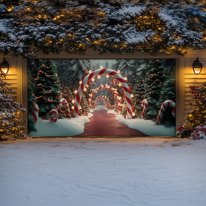 Shineful Garage Door Banner Decoration Winter Candy Cane