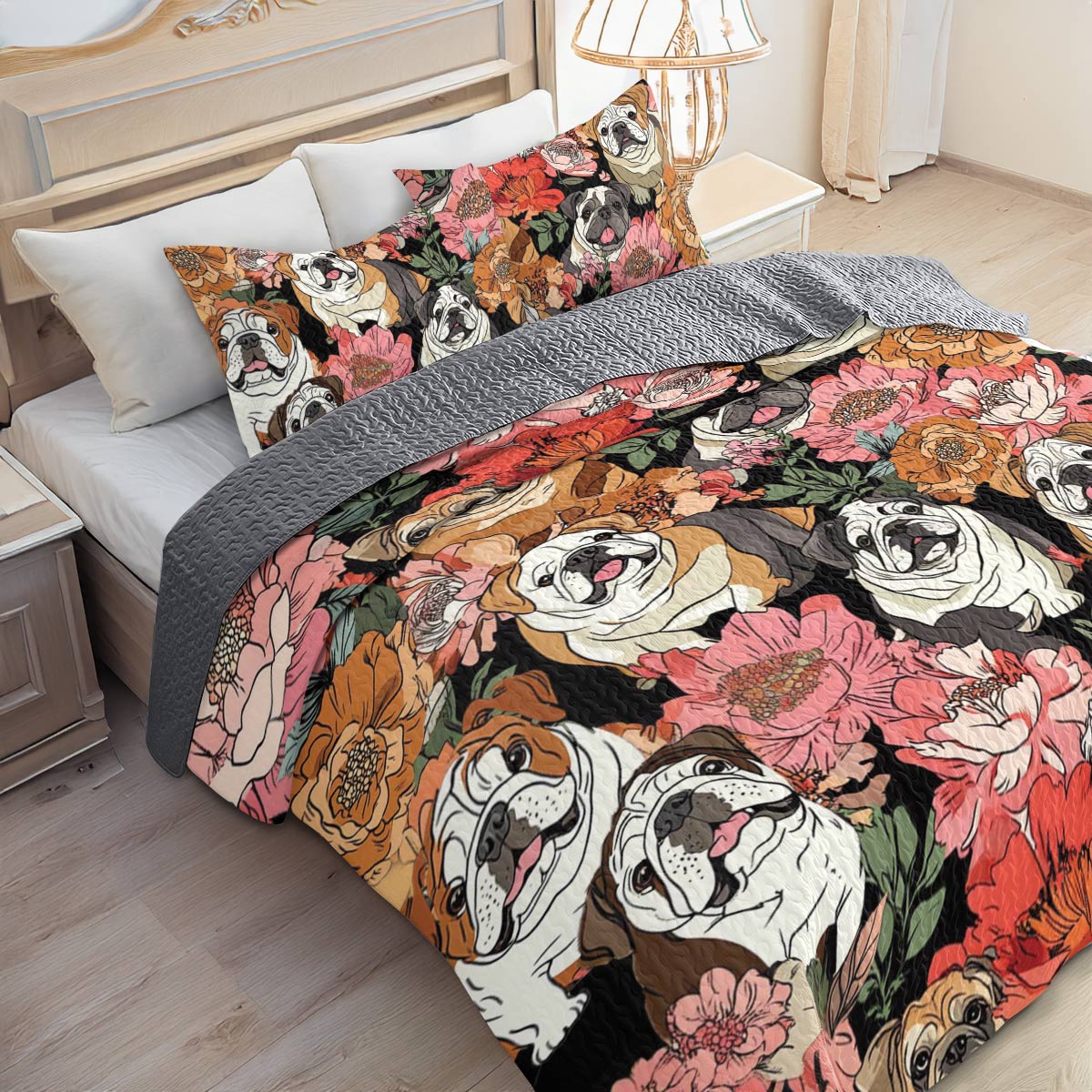 Shineful All Season Quilt 3-Piece Set Blooming Bulldogs