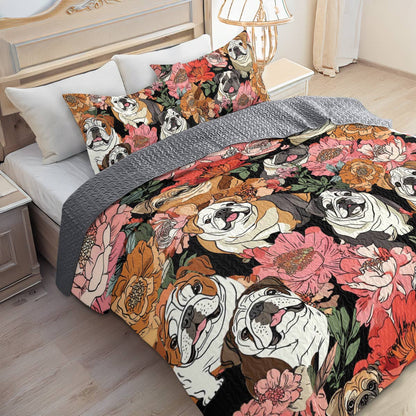 Shineful All Season Quilt 3-Piece Set Blooming Bulldogs