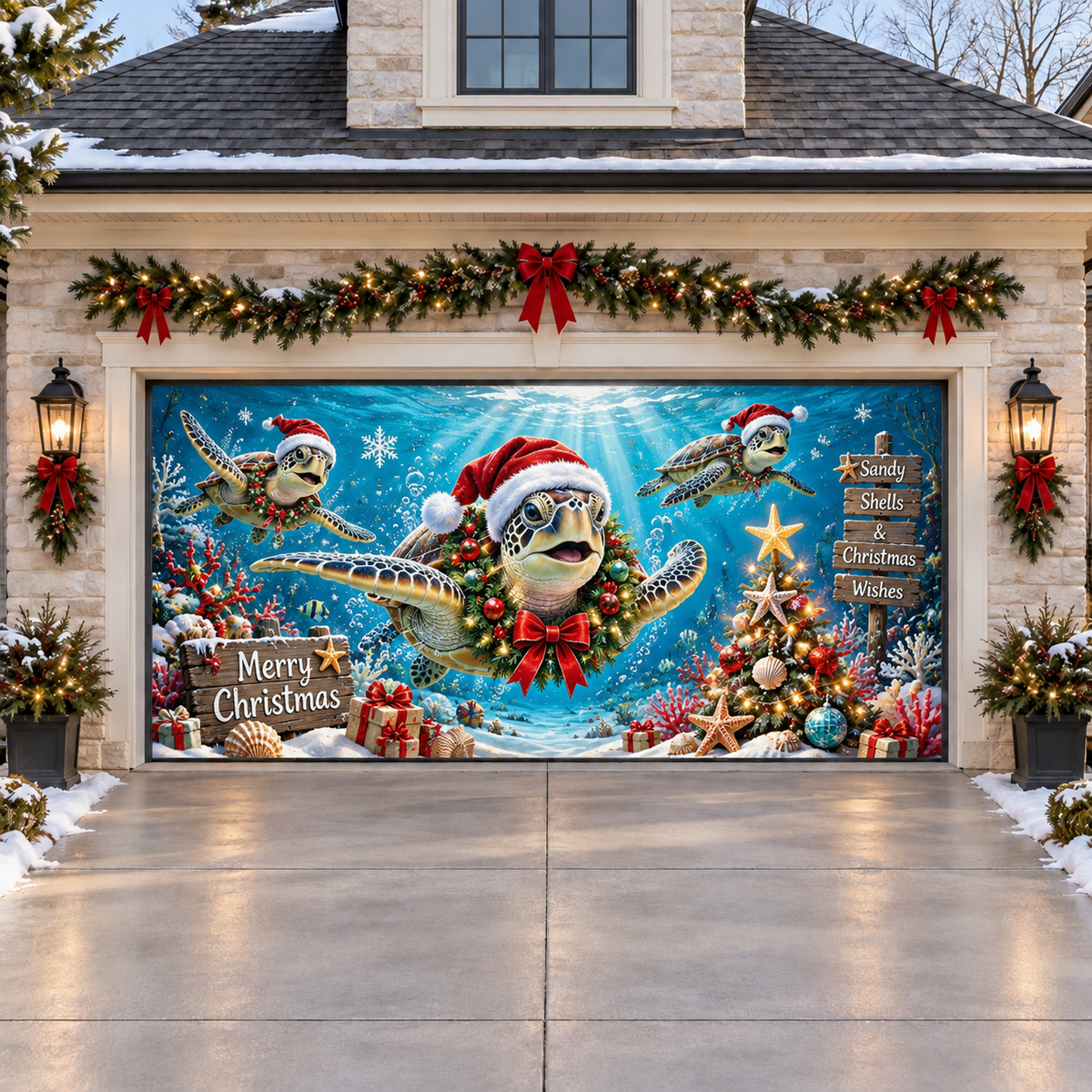 Shineful Merry Turtle Garage Door Banner Decoration