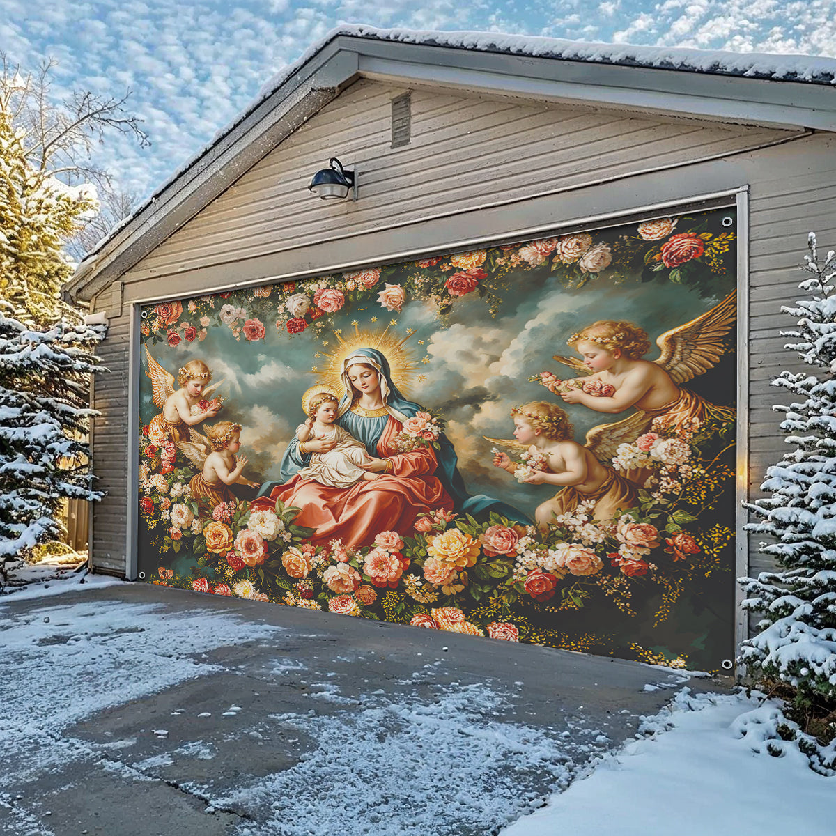 Shineful Garage Door Banner Decoration Halo Of Roses