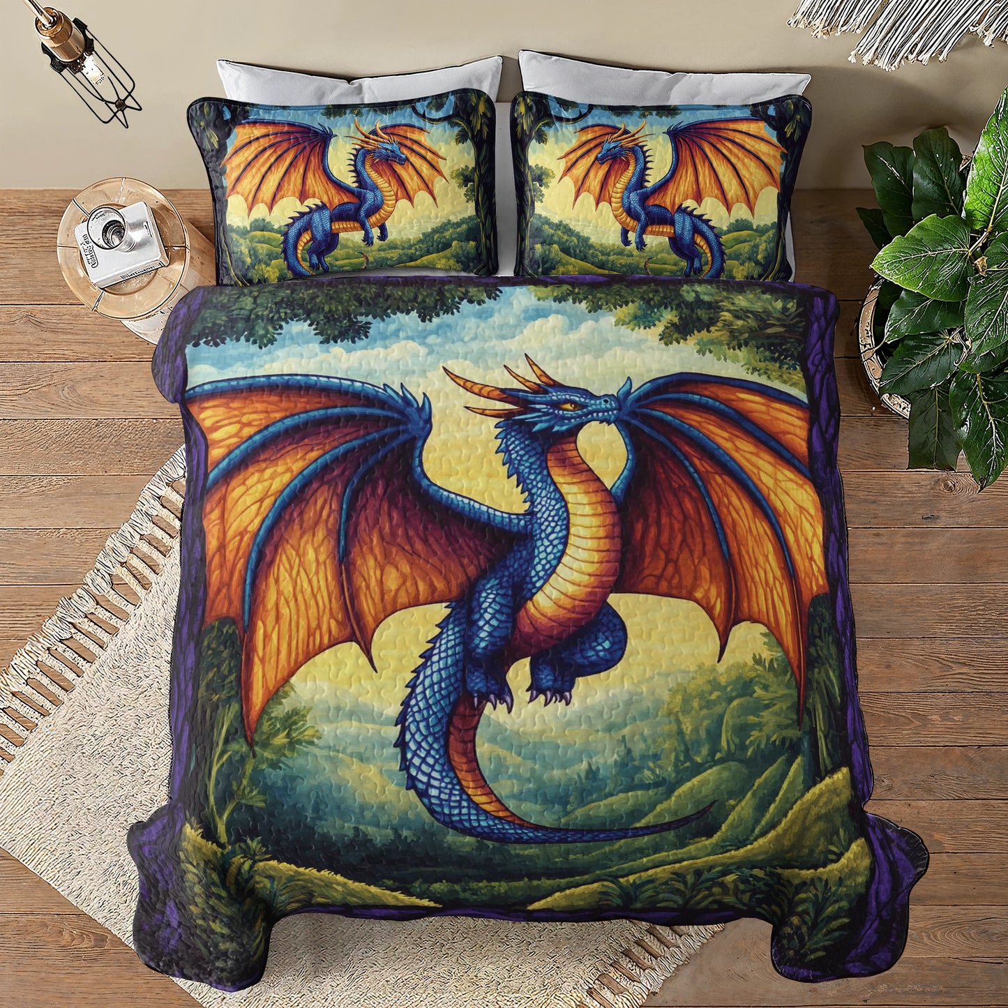 Shineful All Season Quilt 3-Piece Set - Mystical Blaze Dragon