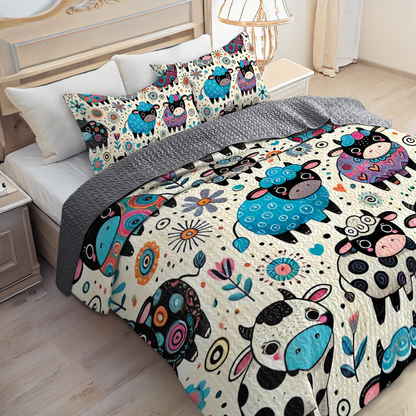 Shineful All Season Quilt 3-Piece Set - Whimsy Cows in Colorful Fields