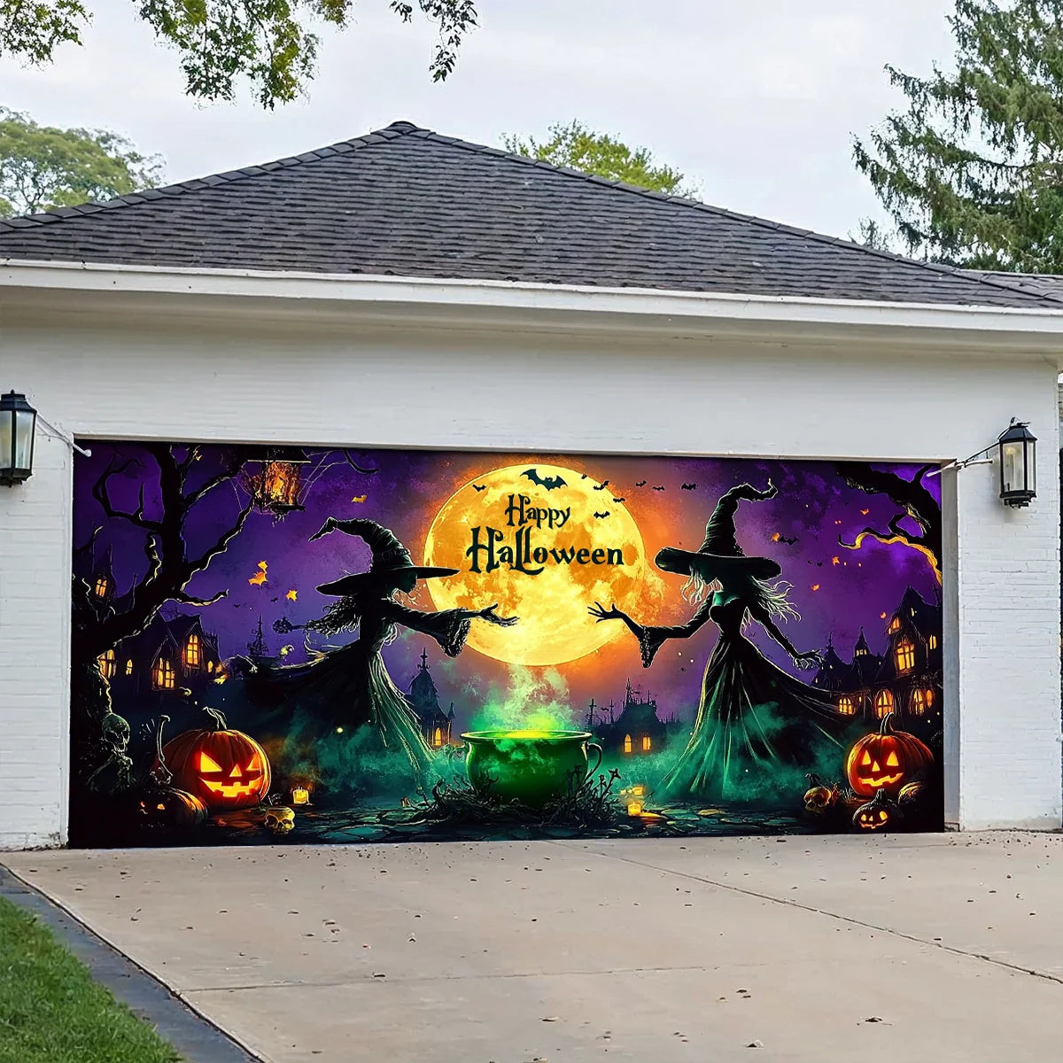 Shineful Garage Door Banner Decoration - Moonlit Witches