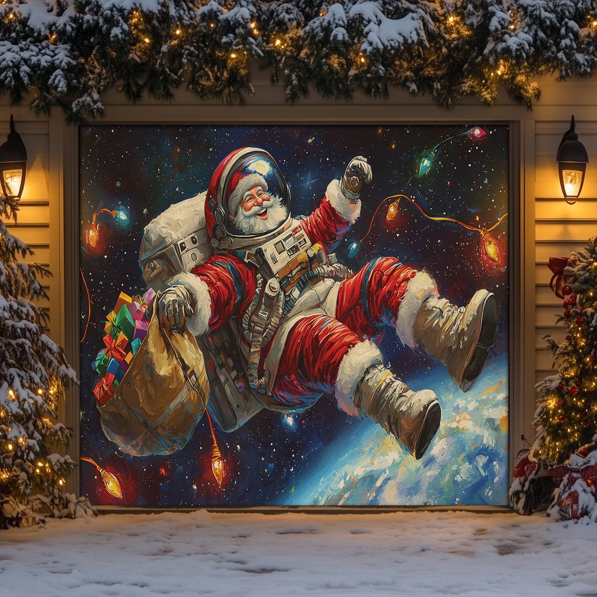 Shineful Garage Door Banner Decoration - Santa In Space