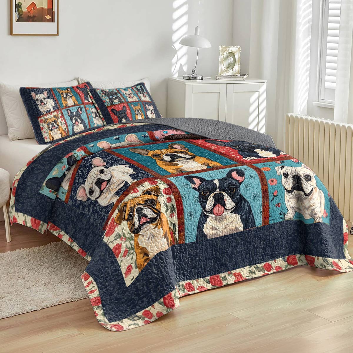 Shineful All Season Quilt 3-Piece Set Vintage Bulldogs