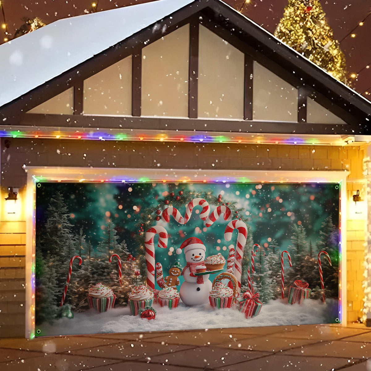 Shineful Garage Door Banner Decoration - Candy Wonderland Snowman