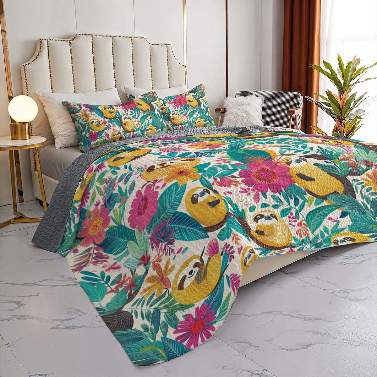 Shineful All Season Quilt 3-Piece Set Sloth Funny