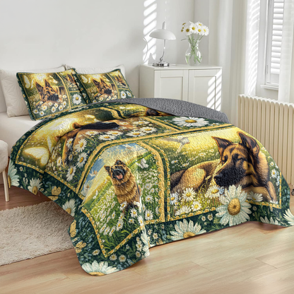 Shineful All Season Quilt 3-Piece Set Dreaming In Daisies German Shepherd