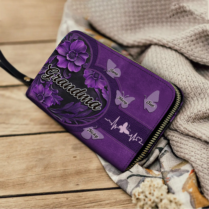 Shineful Leather Clutch Purse With Wristlet Strap Handle Eternal Love Grandma Butterfly