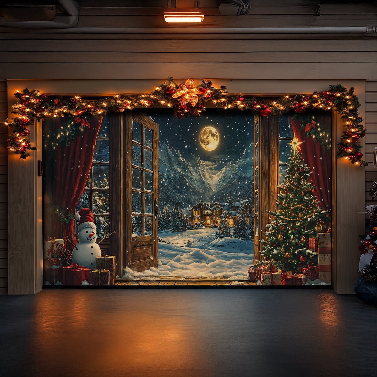 Shineful Garage Door Banner Decoration Festive Christmas Night View